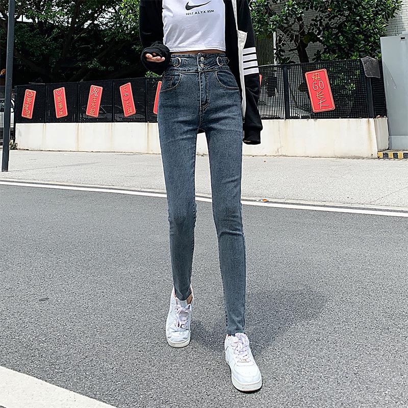 

2021 Winter Retro High-Waisted Skinny Jeans: Slim Fit, Elastic, Ripped Hem M