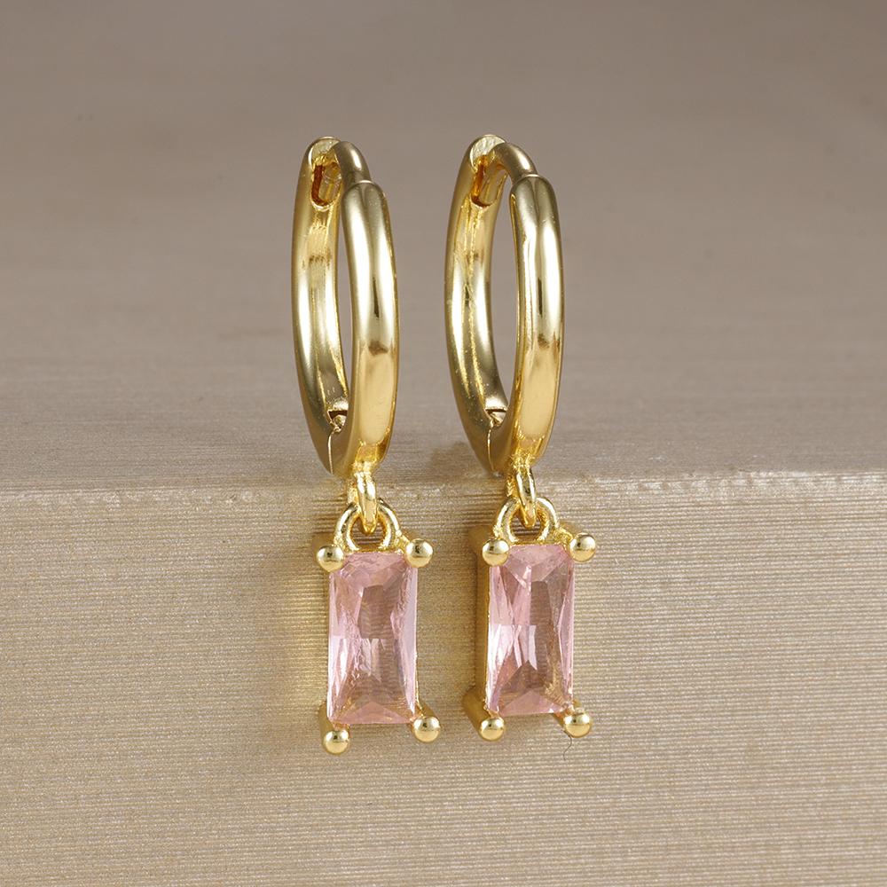 2PCS Stainless Steel December Birthday Stone Square Hanging Earrings Cubic Zirconia Chain Flower Dangle Earring Piercing Jewelry