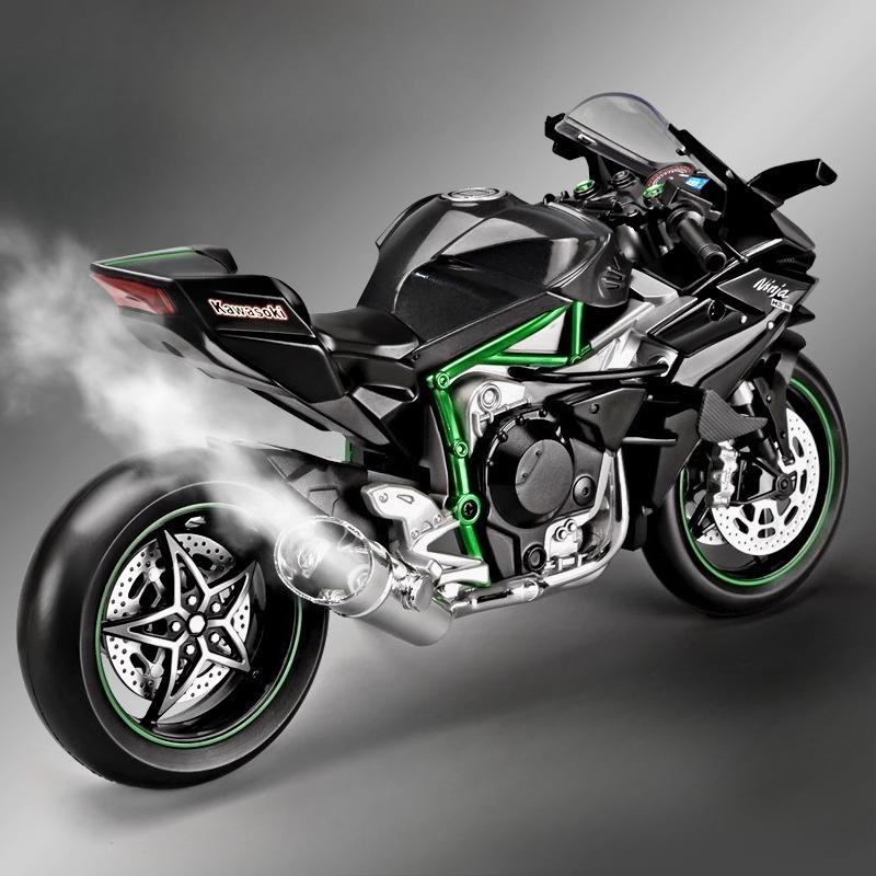 Large Size 1/9 Kawasaki H2R Simulation Spray Motorcycle Model Toy Simulation Alloy Motorcycle Model Boy Car Collection Handmade Gift