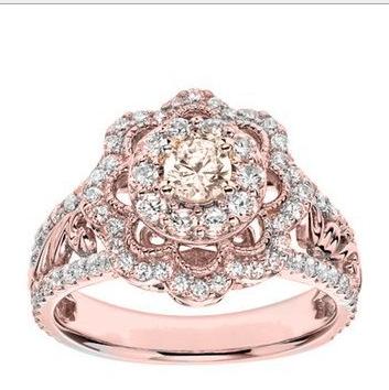 Full Diamond-Plated 18K Rose Gold Ring, Women S Luxury Flower Hand Jewelry no. 6