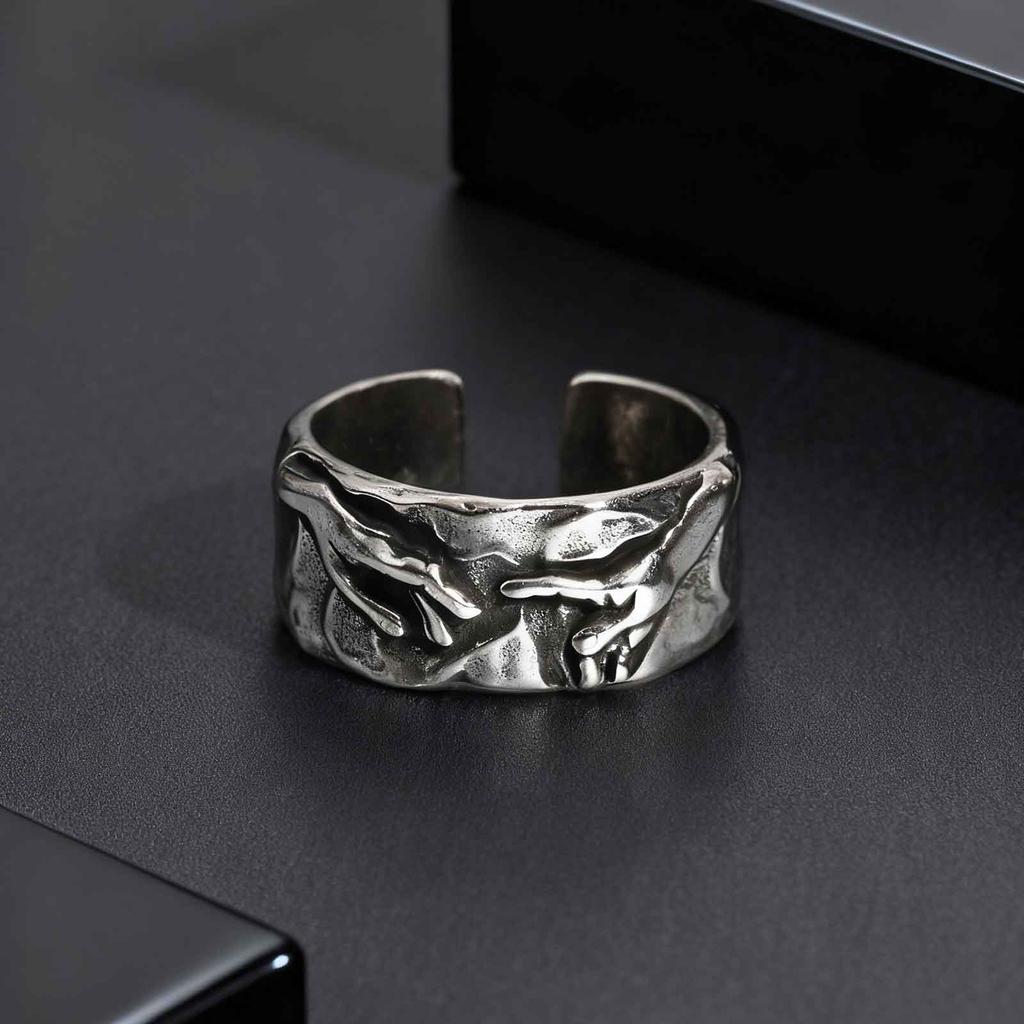 The Hand Of God Vintage Metal Ring Unique Retro Gray Color Adjustable Open Rings Artistic Trendy Religious Jewelry Gift for Men