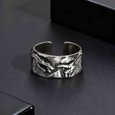 Die Hand Gottes Vintage Metallring Einzigartig Retro Graue Farbe Verstellbar Offene Ringe Künstlerisch Trendy Religiöser Schmuck Geschenk für Männer
