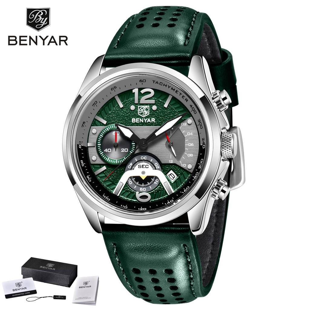 BENYAR 5171 New Fashion Men's Top Leather Quartz Watch Stainless Steel 30M Waterproof Luminous Reloj Hombre Watches for Man