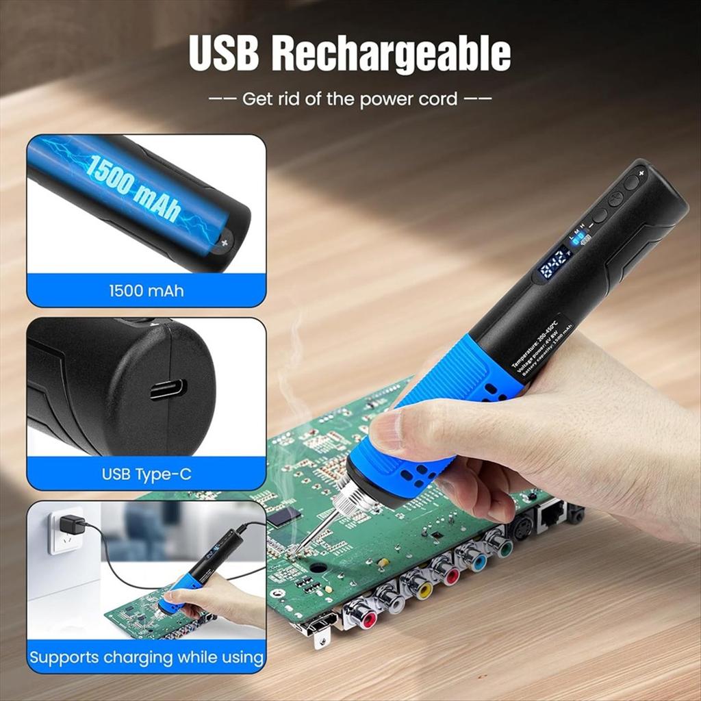 BHBL Cordless Soldering Iron Kit, LDE Digital Display USB Rechargeable Soldering Iron for Small Soldering Projects, DIY