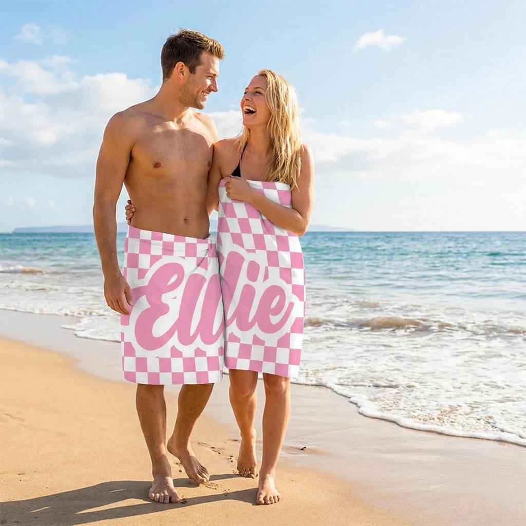 Summer New Microfiber Beach Towel Plaid Bath Towel Seaside Vacation Absorbent Quick-Drying Anti-Sand