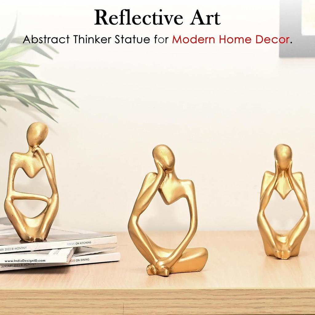 Set of 3 Gold Abstract Thinker Men Statue Set - Modern Art Showpieces for Home Decor, Living Room, Bedroom,Office