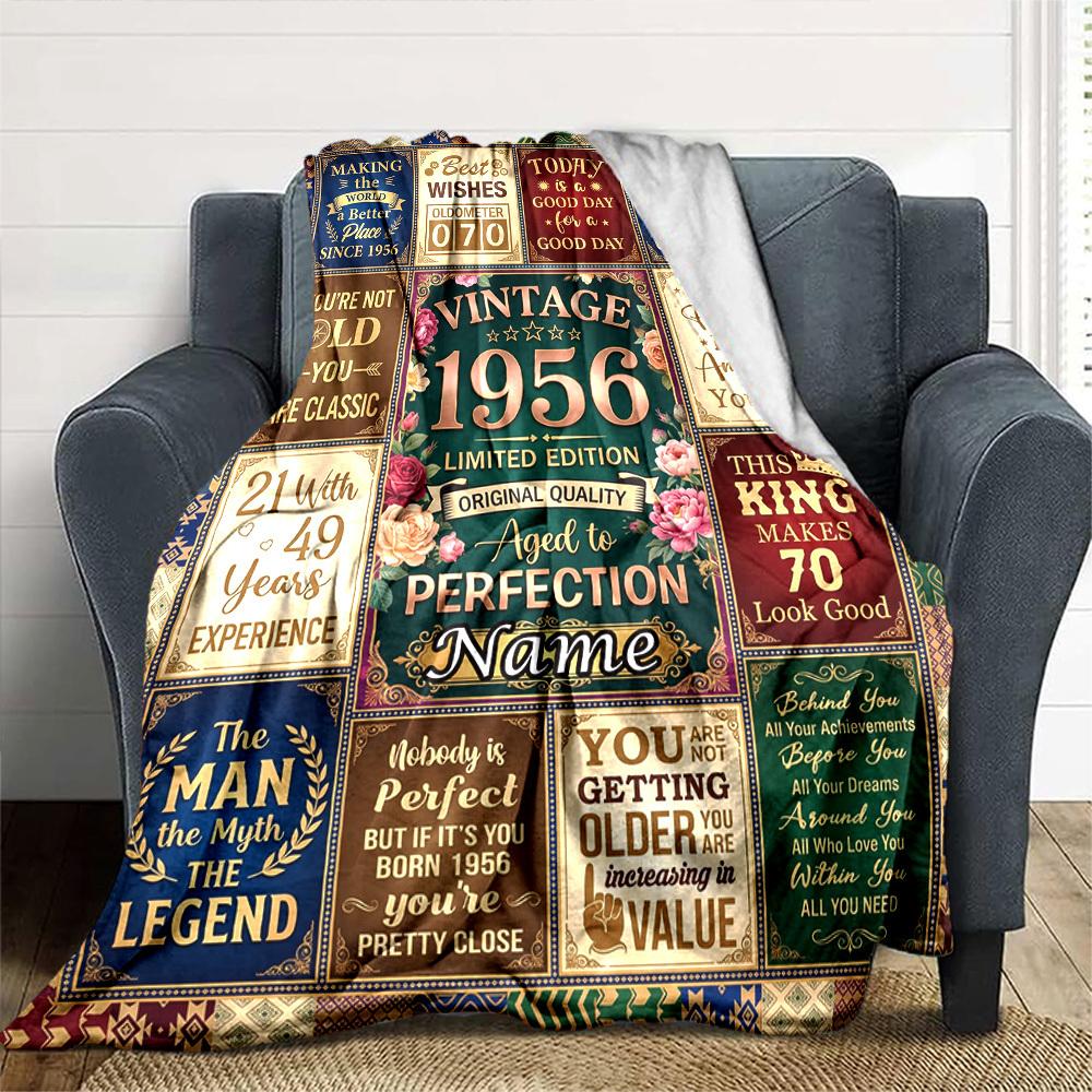 Vintage Milestone Greetings Blanket Comfortable Texture For Sofa Couch Office Bed Picnics Allseason Use Cozy Home Lovers Ideal Gift For Birthday