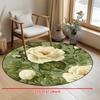 White Roses Green Leaves Pattern Round Shape Floor Mats Kitchen Hallway Runner Rug Bedroom Living Room Soft Carpet Non-slip Area Rug