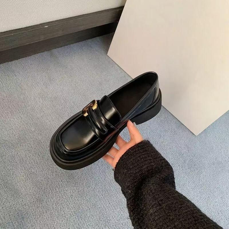 

Women s Retro Oxford Loafers: Black Thick Sole Shoes, British Style for Spring & Autumn 2025 39