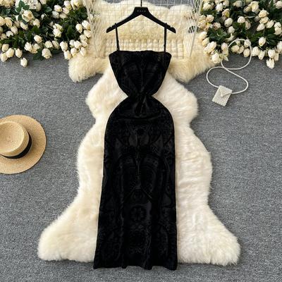 Summer Sexy Spaghetti Strap Print Mesh Long Maxi Slim Bodycon Holiday Party Dresses