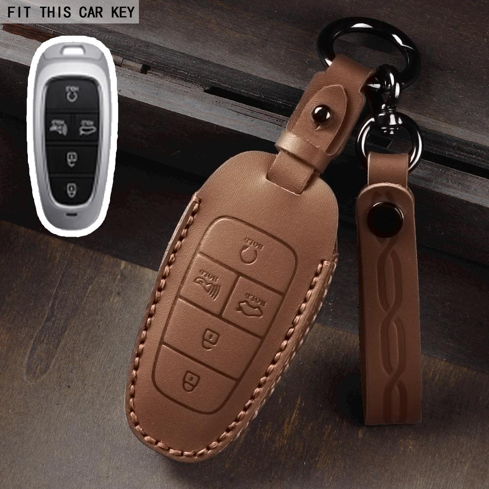 Schlüssel Lederetui Schlüsselanhänger für Hyundai Santa Fe Tucson 2022 NEXO NX4 Atos Solaris Prime 2021 Autoschlüsselabdeckung Schale