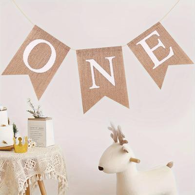 INS-Style Hemp Cloth One Letter Pull Flag for Baby's First Birthday - Triangle Banner Decoration