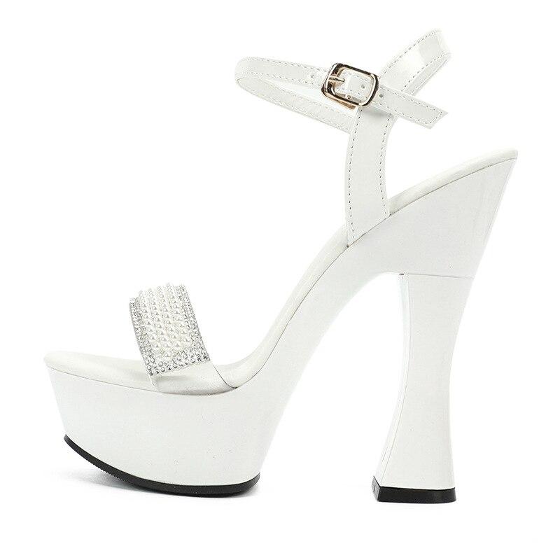

Женская обувь, модные однотонные босоножки на высоком каблуке со стразами и жемчугом, серия 10365, каблук 14 см, платформа 4 см LFD 43 белый