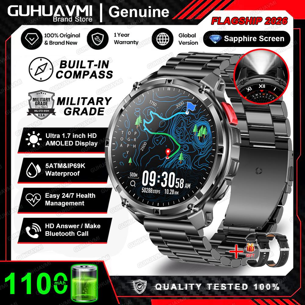 2026 New 1100mAh Battery Smart Watch GPS Path 5ATM Waterproof Sports Run Tracker Outdoors Compass Military Smartwatch