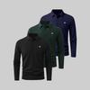 Men's Sporty Textured Fabric 3-Pack Set, 3-Button Long-Sleeve Polo Shirt — Men's Outdoor Tops