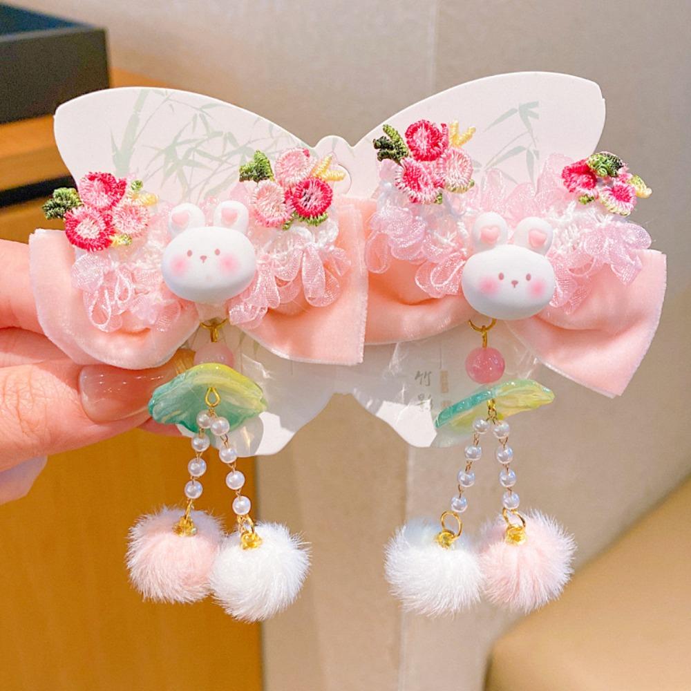 Cute Plush Fringe Hairpin Bowknot Chinese Style Barrettes Children's New Year Hair Clip  Festival