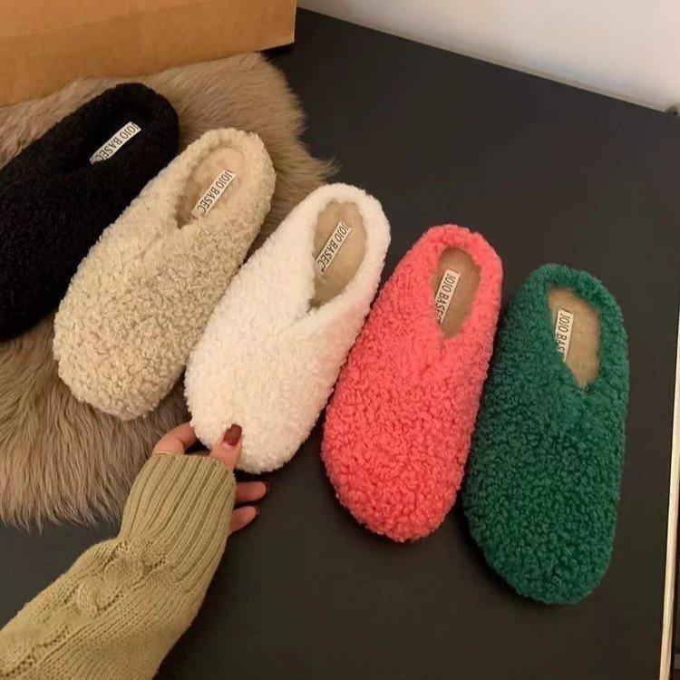 Mao Mao slippers women wear autumn and winter bag head half support shoes plush warm flats