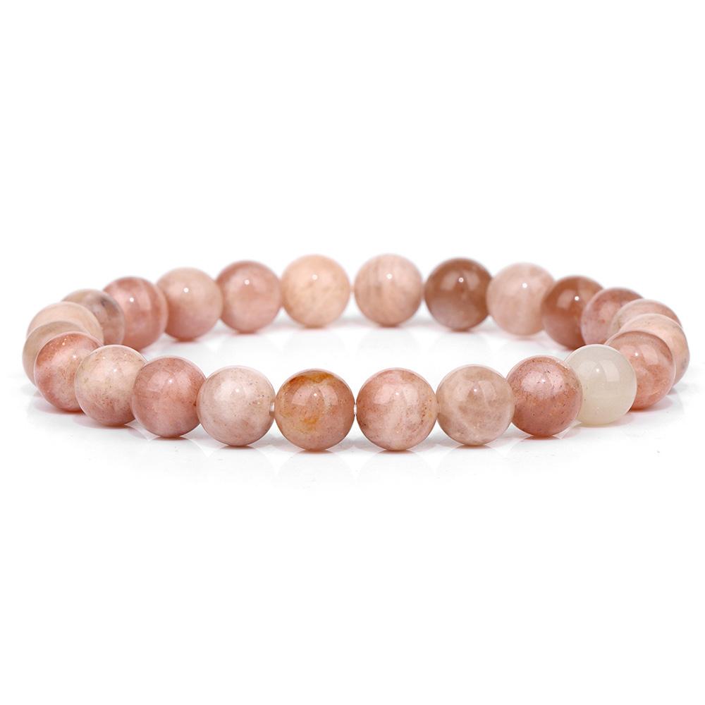Fashion Natural Stone Pink Angelite Beads Bracelet 8mm Sunstone Beaded Energy Yoga Bracelet Jewelry for Women Handmade Gifts