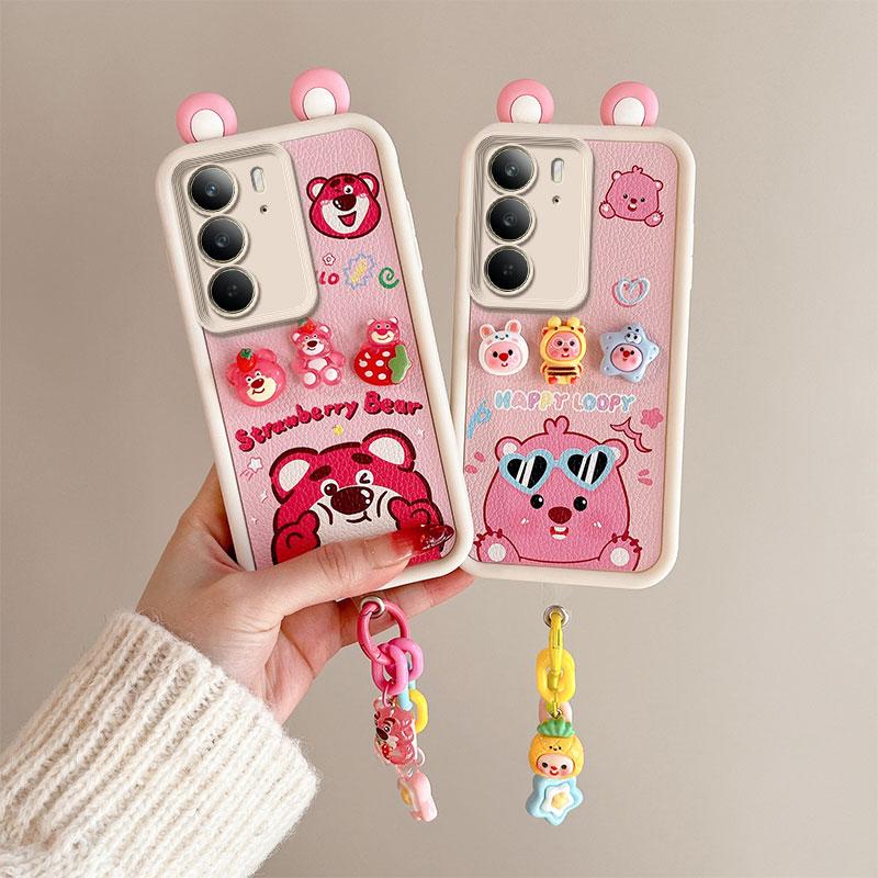 KEYSION Niedliche 3D-Cartoon-Hülle für Realme C75 mit Armband Weiche Silikon Stoßfeste Handy-Rückseite für OPPO Realme C75