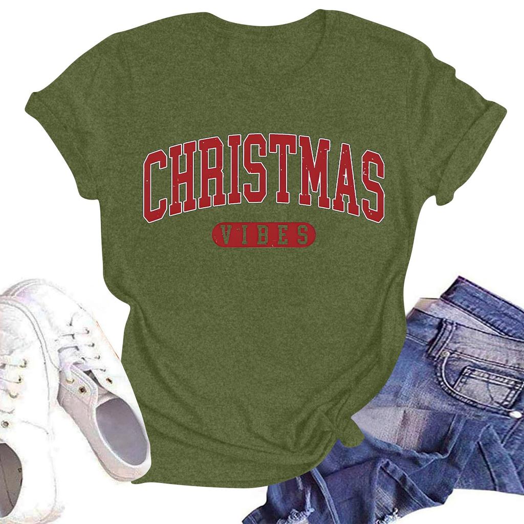 Camiseta de manga corta con cuello redondo y estampado de moda para mujer