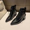 Retro Style Pointed Lace-up Martin Boots Women's 2025 Autumn and Winter New Versatile Lace-up High Heels Thick Heel Short Boots