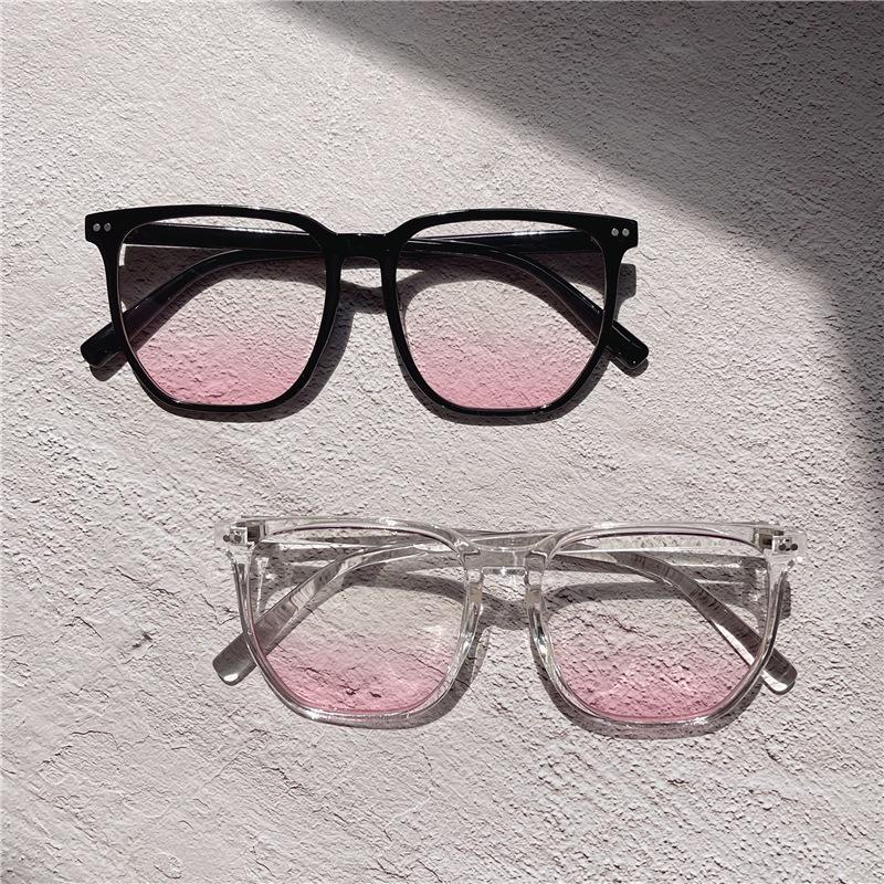 Tr90 Black Frame Blush Glasses Women'S Sun Lenses Japanese Sweet Anti-Blue Flat Glasses