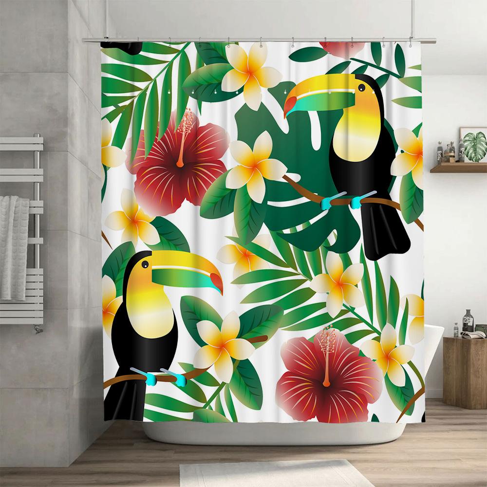 Tropikalne Ptaki Zieleń Kwiatowy Nadruk Zasłona Prysznicowa do Dekoracji Łazienki Biała Rozmiar: 72x84 cali