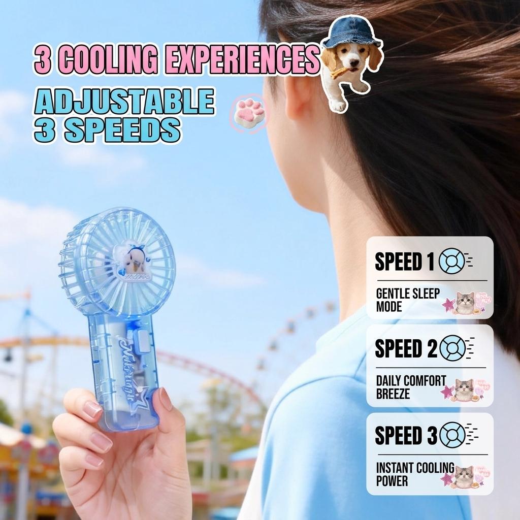 Cute Kawaii Pet Mini Fan Portable Handheld Desk Fan Transparent Cat Dog Pocket USB Rechargeable Cooling Fan for Girls Gift