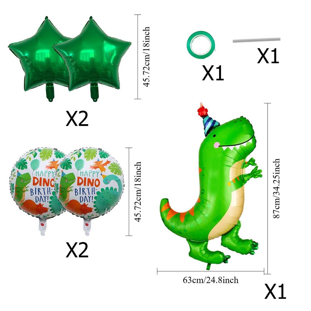 5-Piece Dinosaur Aluminum Film Balloon Set Birthday Hat Dinosaur Tyrannosaurus Rex Children'S Birthday Party Decorative Balloon