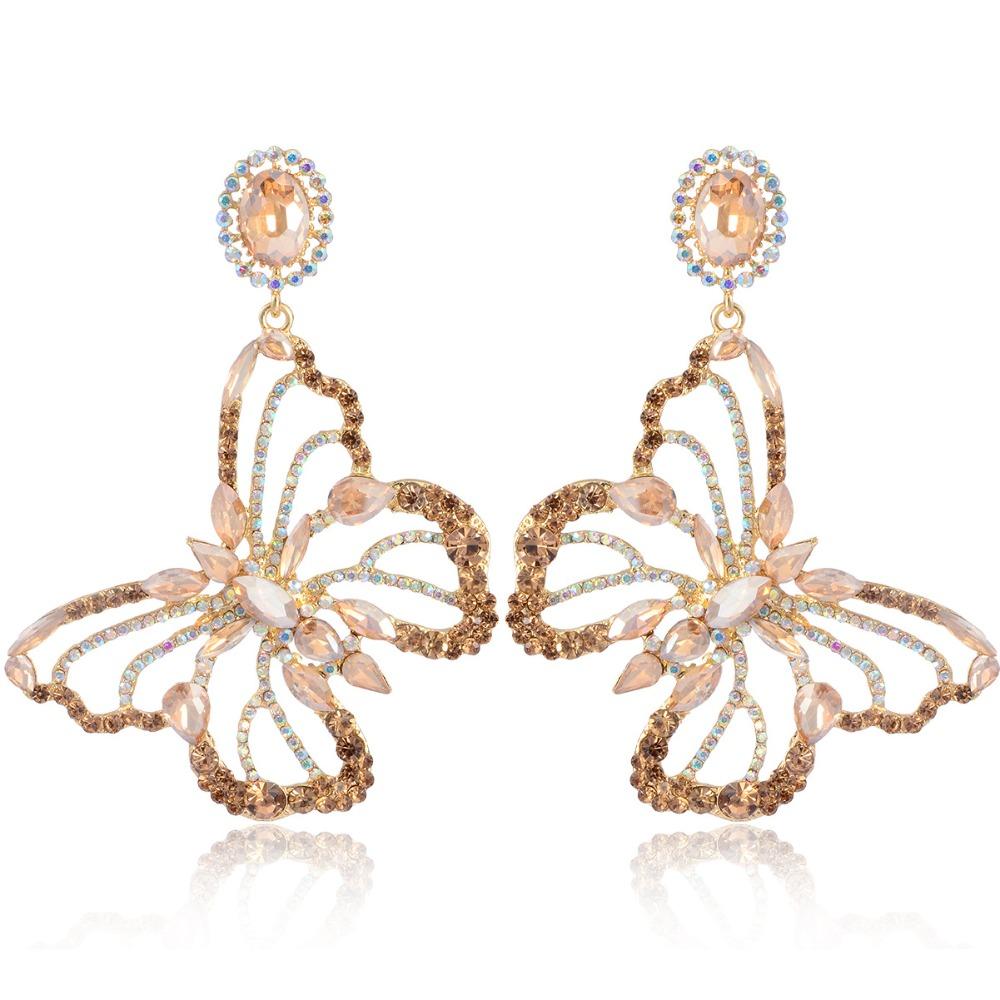 Shining  Earrings Colorful Crystal Jewelry Bridal Butterfly Rhinestone Earrings  Women