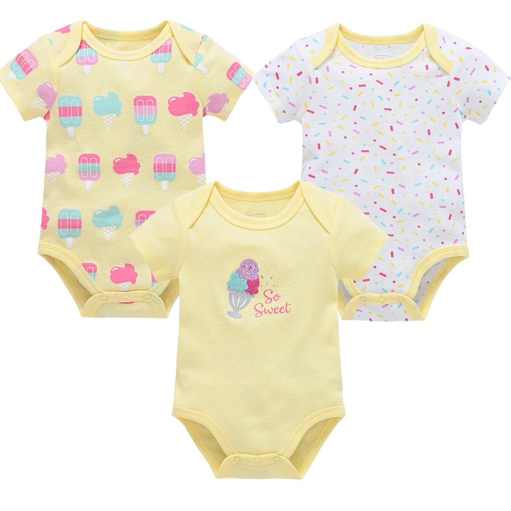 3 Items Baby Girls Clothes  Pour Nouveaux Cotton Short Sleeve Girl Bodysuit 0-12 Months Newborn Boys Clothing Toddler