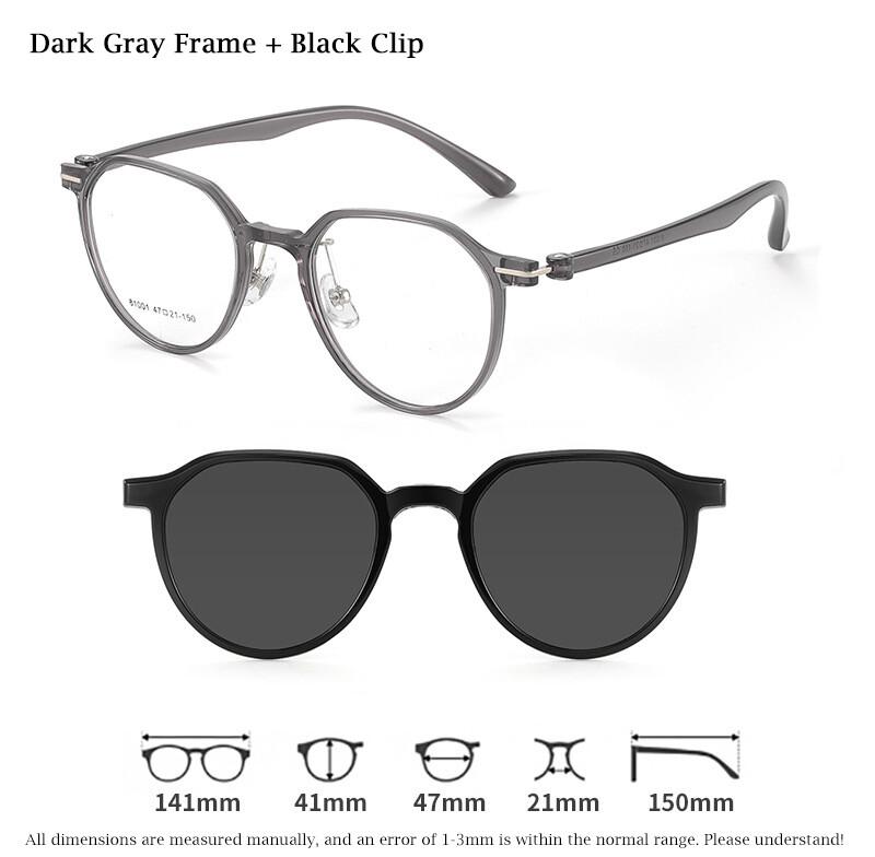 

Magnetic Clip Glasses Ultralight TR90 Small Frame Anti Blue Light Myopia Glasses Geometric Round Myopia Polarised Sunglasses -1 Original Lenses темно-сірий