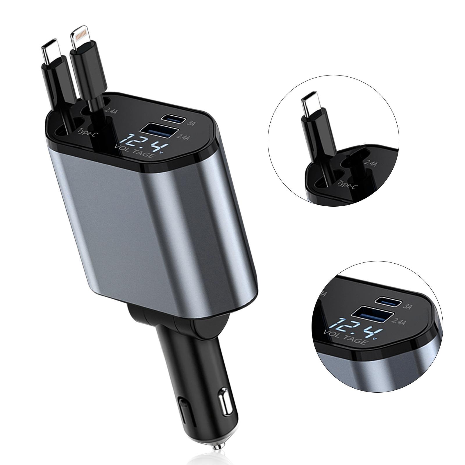

4 in 1 Retractable Car Charger,120W Fast Car Phone Charger,2 Retractable Cables & 2 USB Ports,for iPhone Samsung Xiaomi,Hot Sale for-ios-PD-C1