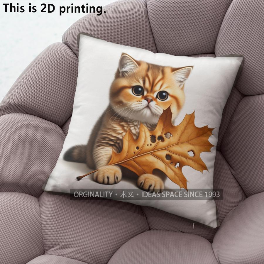 Autumn Fall Cute Cat Leaf Throw Pillow Covers Pattern Cushion Cover Suitable For Sofa Bedroom Car Pillow Cover