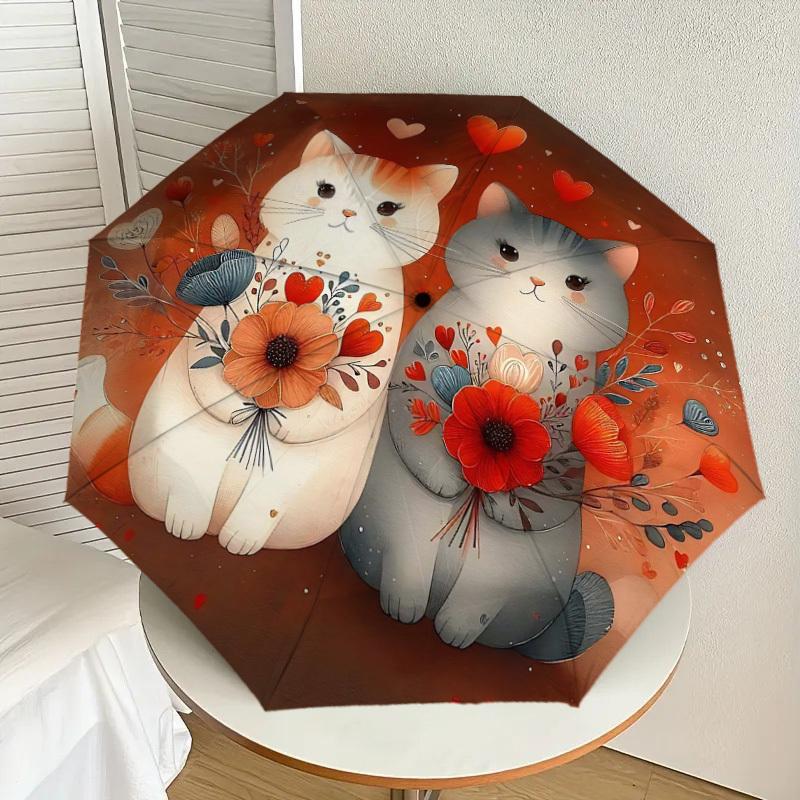 1pc cat flowers Automatic Open/Close Umbrella Compact Folding Umbrella with 8-Rib Shaft for Women/Men, Portable Travel Umbrella,1156S