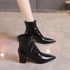 Fashion Horse Boots Female Ins Pointed  Skinny Boots  Winter New Patent Leather Thick with Fashion High Heel Short Boots Botas De Mujer
