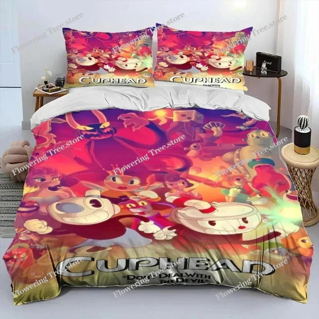 Cartoon Cuphead And Mugman Bedding Set Boys Girls Twin Queen Size Duvet Cover Pillowcase Bed Kids Adult Home Textileextile029963