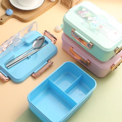 Compartment Bento Lunch Box for Kids Girls Cartoon Pattern Portable Students Bento Box with Fork Spoon Sandwich Snack Food Box