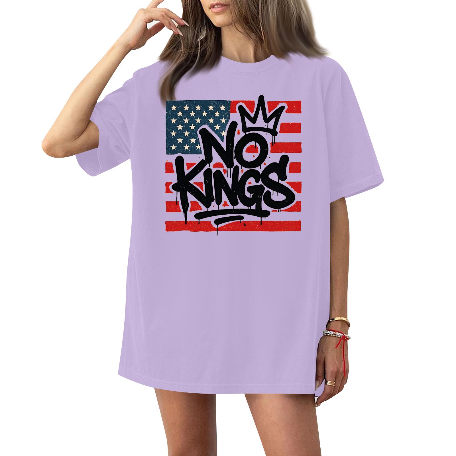 

Women Casual Crew Neck Short Sleeve T Shirt Loose Fit Graphic Print Tee Top Streetwear Style Summer Basic S фіолетовий