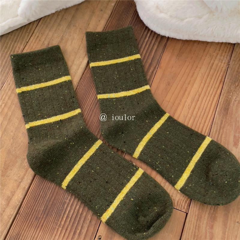 Ladies Autumn Winter Thick Striped Wool Medium Tube Pile Socks