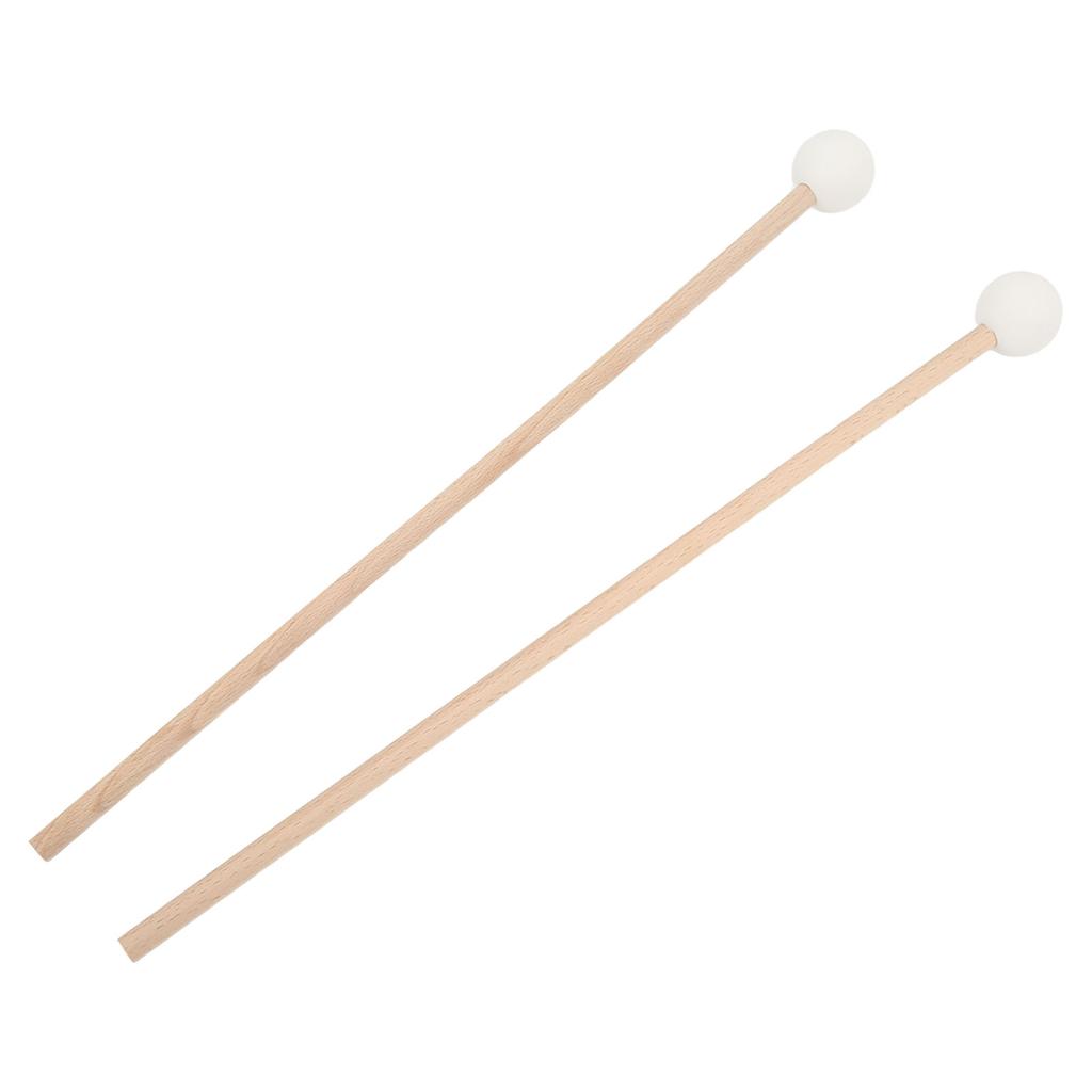 2PCS Bell Mallet Maple Handle Rubber Head Wonderful Sound Quality Xylophone Mallet for Marimba White
