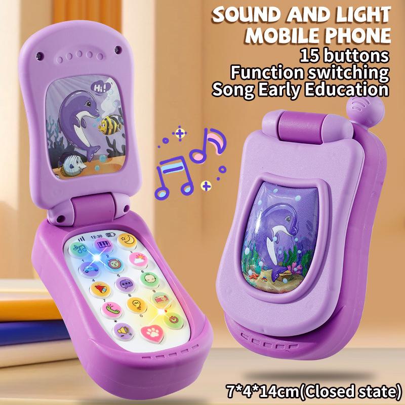 Cartoon Simulation Flip Phone Educational Music Phone Toy Toddler Education Early Voices Toys For Children'S Day Gifts