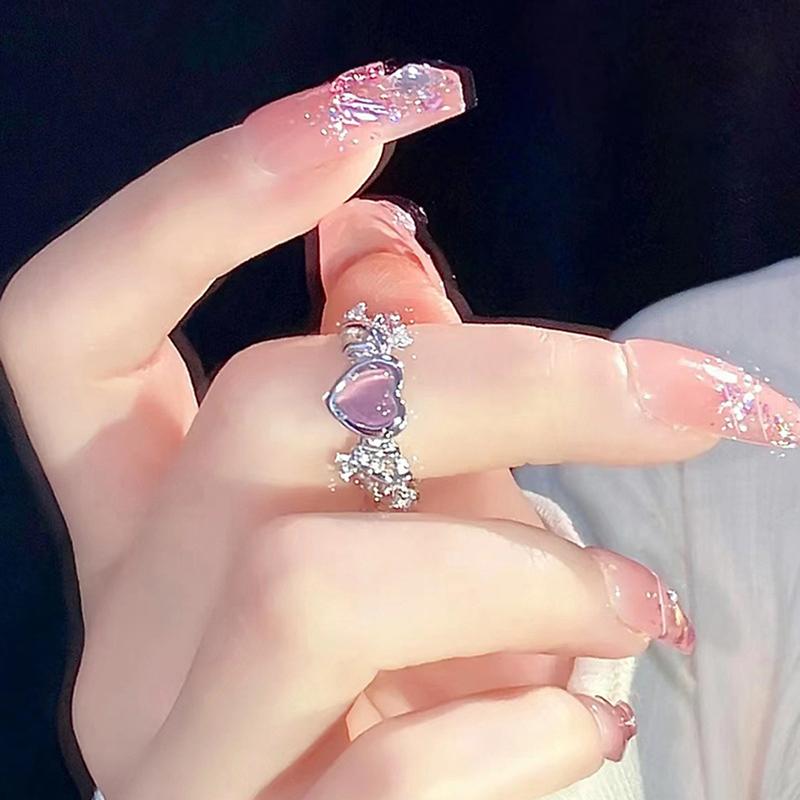 Heart Ring Cat Eye Peach Heart Adjustable Women Rings  Exquisite Wedding Party Jewelry Gift