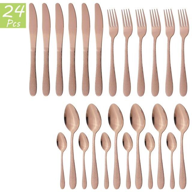 24Pcs Gold Cutlery Set Knives Fork Tea Spoon Dinner Tableware Set Stainless Steel Dinnerware Set Kitchen Flatware Silverware Set