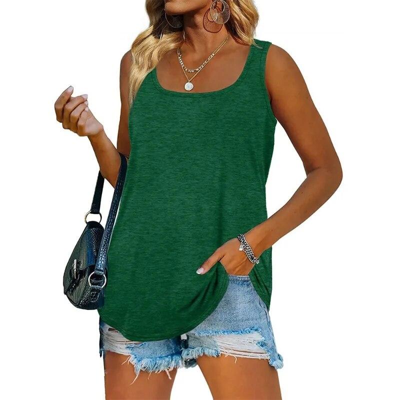 Sleeveless Square Neck Solid Women Tank Tops Fashion Loose Casual Summer Vest Women Elegant Plus Size Office Ladies Tanks Camis 30758