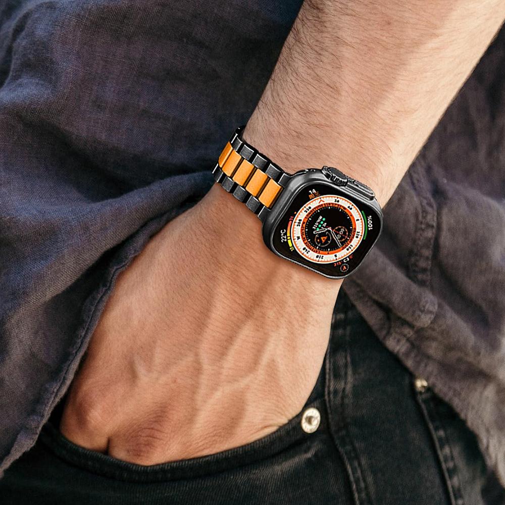 Black Orange Band for Apple Watch Ultra 49mm Series 10 46mm Luxury Men Wristband for Series 9 8 7 6 5 4 SE 49mm 46mm 45mm 44mm