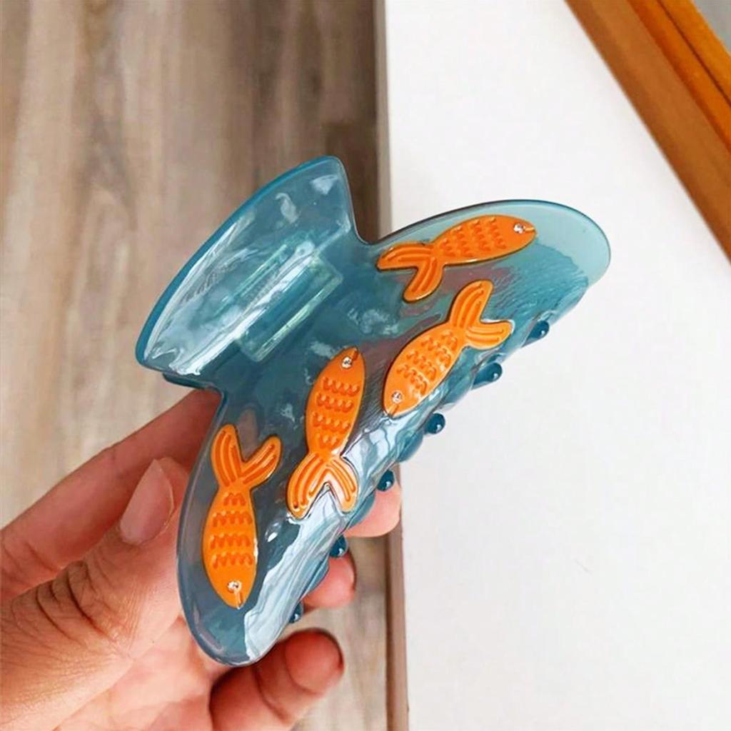 1pc Cartoon Goldfish Grab Clip Back Head Hair Bun Claws Long Hair Clip Shark Clip Hair Accessories For Female