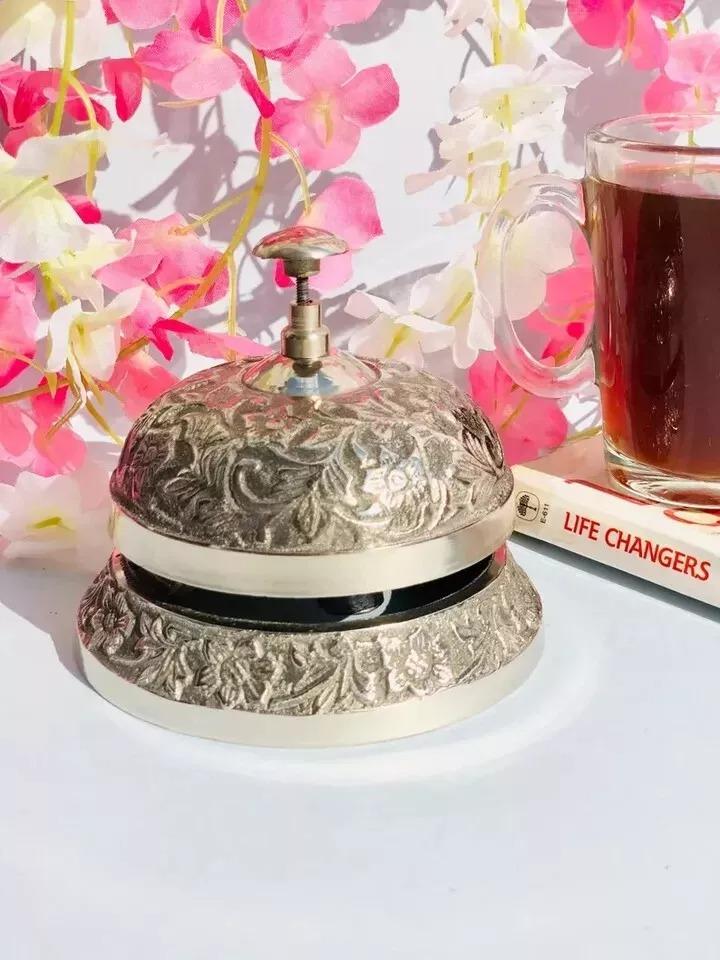 Antique Silver Vintage Finish Collectible Decorative Desk Bell, Handmade