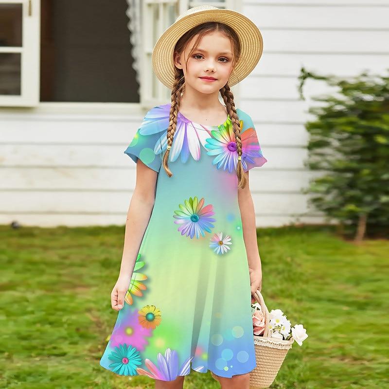 

Платья с 3D принтом для девочек, детское праздничное платье принцессы без рукавов для девочек, платье-майка с 3D разноцветным принтом ромашек 140 зелёный