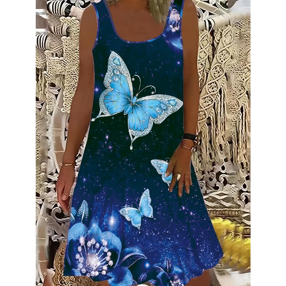 2025 Summer Casual Fashion Butterfly 3D Print Tank Dress Casual Sleeveless Dress Y2k Ladies Clothes Female Clothing Girl Clothes